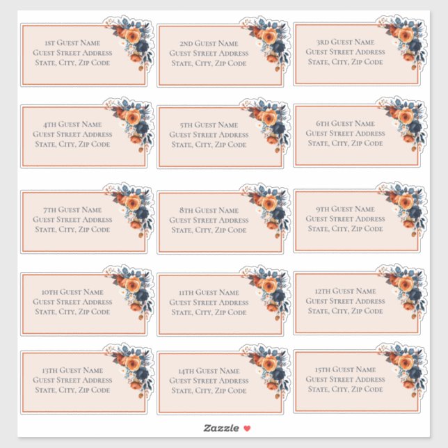 Rustic Burnt Orange & Blue Wedding Guest Address (Sheet)