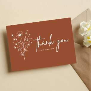Rustic Burnt Orange Boho Botanicals Fall Wedding Postcard
