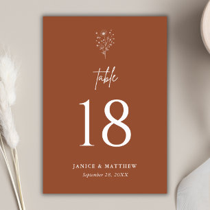 Rustic Burnt Orange Boho Elegant Wedding Table Number