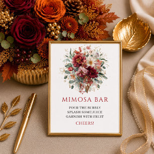 Rustic burnt orange boho floral greenery mimosa ba poster