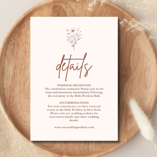 Rustic Burnt Orange Boho Wedding Details Enclosure Card (Rustic burnt orange boho details enclosure card organizes key info with warm personalized charm)