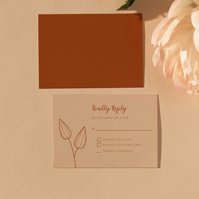 Rustic Burnt Orange Boho Wedding Elegant Minimal RSVP Card (Creator Uploaded)
