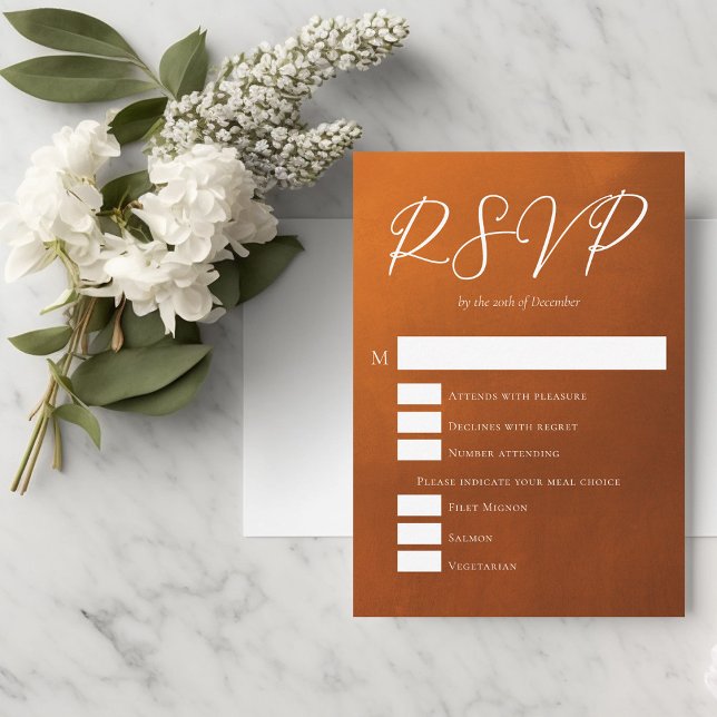 Rustic Burnt Orange Boho Wedding Meal Options RSVP Card (Creator Uploaded)