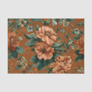 Rustic Burnt Orange Bold Vintage Boho Floral Tissue Paper
