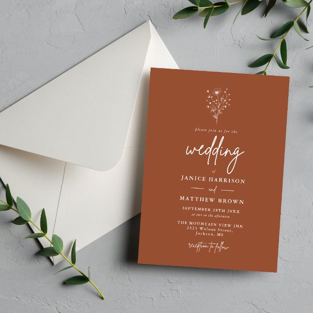 Rustic Burnt Orange Botanicals Wedding Invitation (Creator Uploaded)