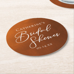 Rustic Burnt Orange Bridal Shower Personalised Round Paper Coaster