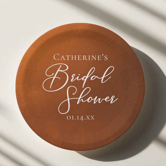 Rustic Burnt Orange Bridal Shower Personalized Paper Plate (Creator Uploaded)