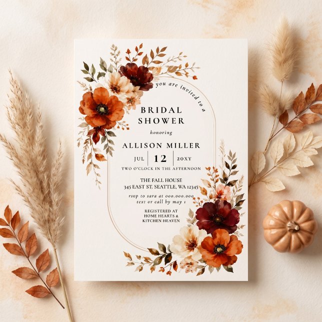 Rustic Burnt Orange Burgundy Fall Bridal Shower Invitation (Rustic Burnt Orange Burgundy Fall Bridal Shower Invitation)