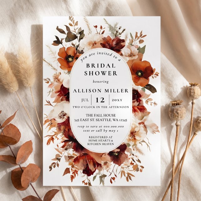 Rustic Burnt Orange Burgundy Fall Bridal Shower Invitation (Rustic Burnt Orange Burgundy Fall Bridal Shower Invitation)