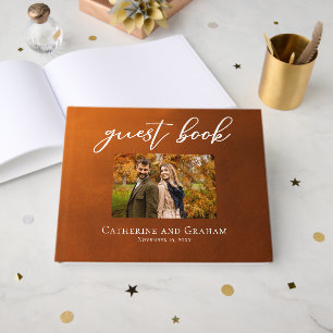 Rustic Burnt Orange Couple Photo Autumn Wedding Guest Book