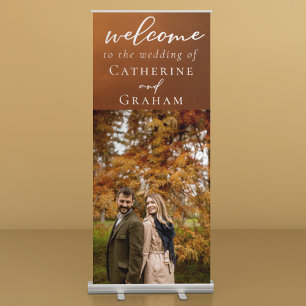 Rustic Burnt Orange Couple Photo Autumn Wedding Retractable Banner