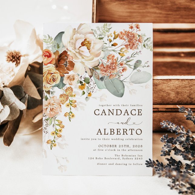 Rustic Burnt Orange Cream Flower Bouquet Wedding I Invitation (Creator Uploaded)