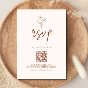 Rustic Burnt Orange Elegant Boho QR Code Wedding RSVP Card