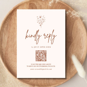 Rustic Burnt Orange Elegant Boho QR Code Wedding RSVP Card