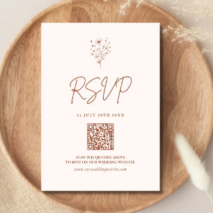Rustic Burnt Orange Elegant Boho QR Code Wedding RSVP Card