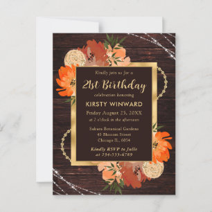 Rustic Burnt Orange Fall Flowers Birthday Postcard