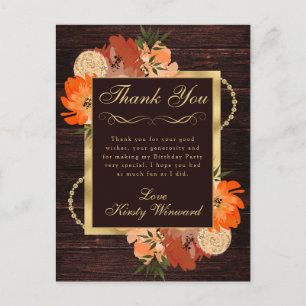 Rustic Burnt Orange Fall Flowers Birthday Postcard