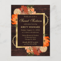 Rustic Burnt Orange Fall Flowers Sweet Sixteen