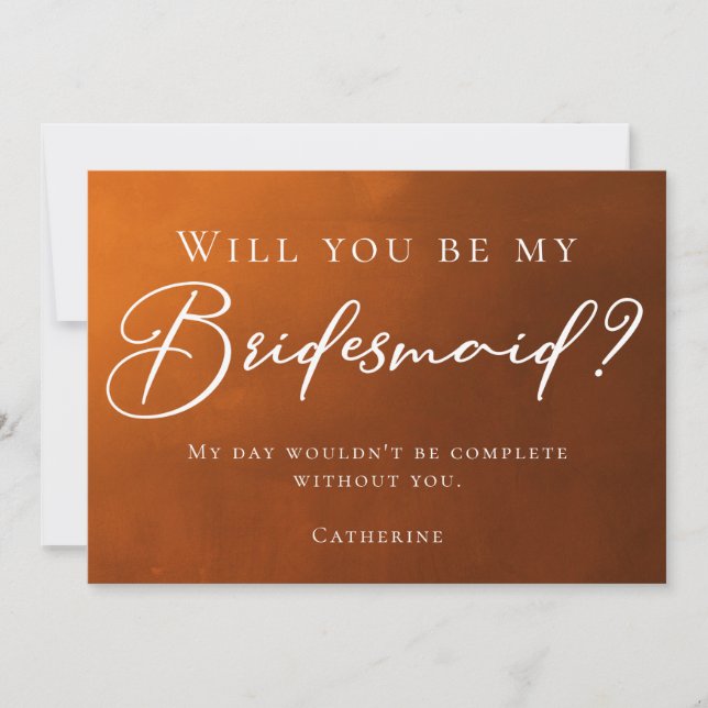 Rustic Burnt Orange Fall Will You Be My Bridesmaid Invitation (Front)