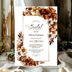 Rustic Burnt Orange Floral Bridal Shower Invitation