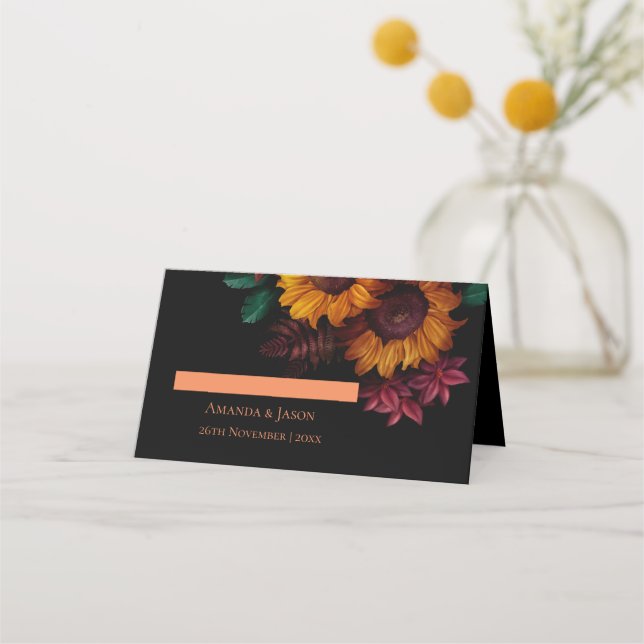 Rustic Burnt Orange Floral Fall Wedding Place Card (Front)