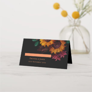 Rustic Burnt Orange Floral Fall Wedding Place Card