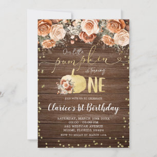 Rustic Burnt Orange Floral Pumpkin Birthday Invitation