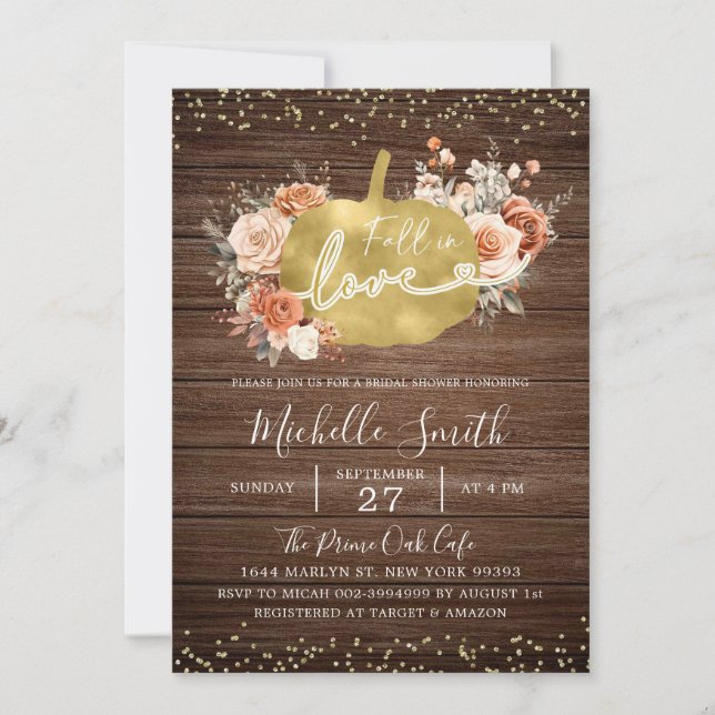 Rustic Burnt Orange Floral Pumpkin Bridal Shower Invitation (Front)