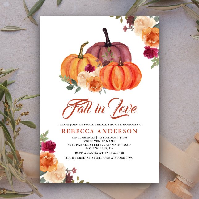 Rustic Burnt Orange Floral Pumpkin Bridal Shower Invitation (Creator Uploaded)