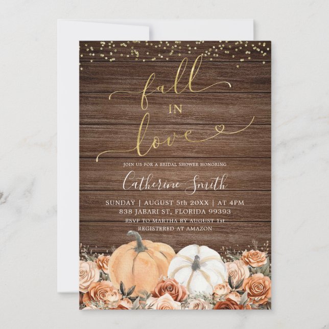 Rustic Burnt Orange Floral Pumpkin Bridal Shower Invitation (Front)
