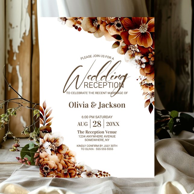 Rustic Burnt Orange Floral Wedding Reception Invitation (Creator Uploaded)