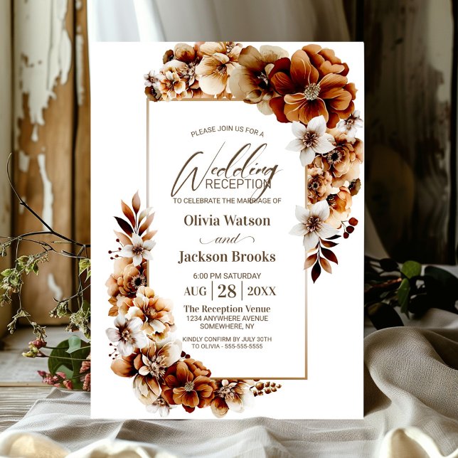 Rustic Burnt Orange Floral Wedding Reception Invitation (Creator Uploaded)