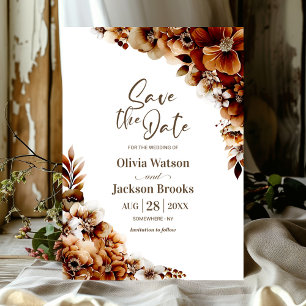 Rustic Burnt Orange Floral Wedding Save the Date Invitation