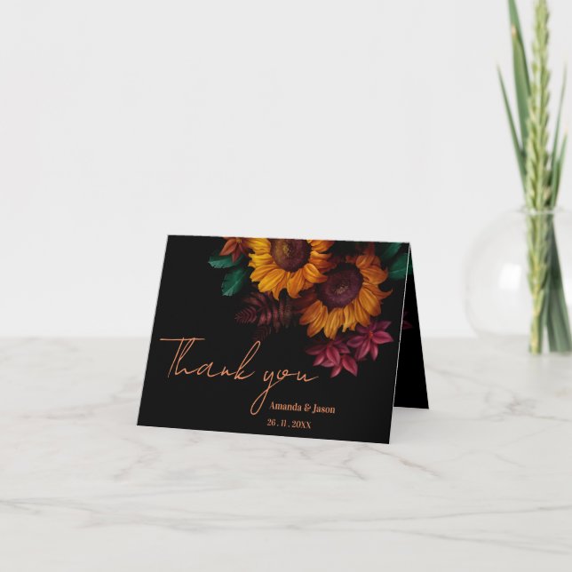 Rustic Burnt Orange Floral Wedding Thank You Card (Front)