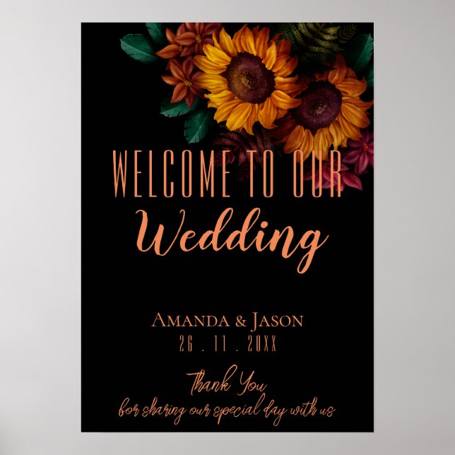 Rustic Burnt Orange Floral Wedding Welcome Poster (Front)