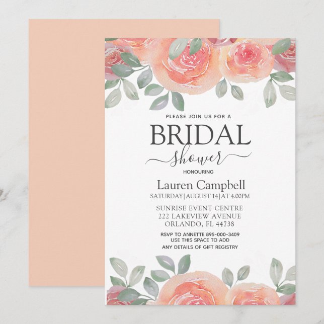 Rustic Burnt Orange Florals Bridal Shower Invitation (Front/Back)