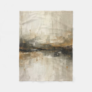 Rustic Burnt Orange Grey Black Beige Abstract Art Fleece Blanket