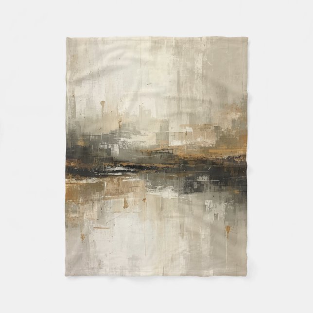 Rustic Burnt Orange Grey Black Beige Abstract Art Fleece Blanket (Front)