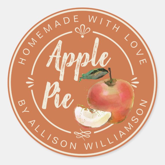 Rustic Burnt Orange Homemade Apple Pie Classic Round Sticker (Front)