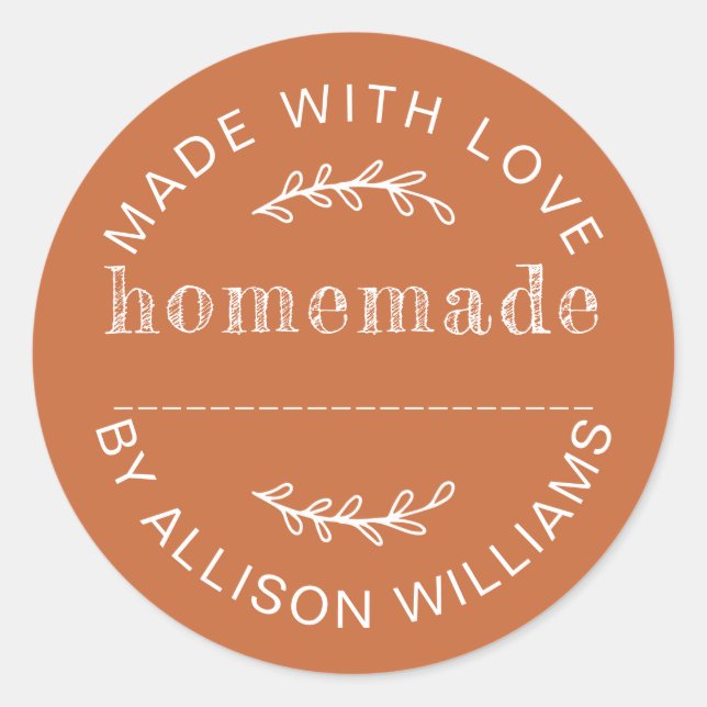 Rustic Burnt Orange Homemade Baked Goods Classic Round Sticker (Front)