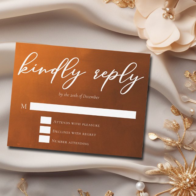 Rustic Burnt Orange Kindly Reply Autumn Wedding RSVP Card (Creator Uploaded)
