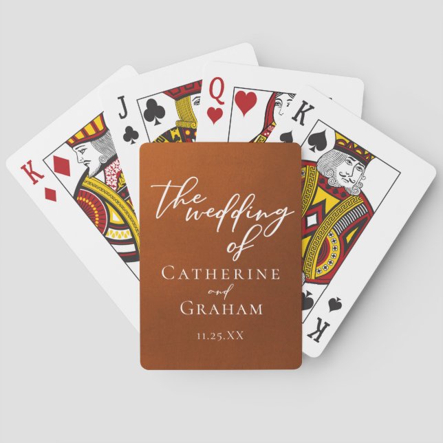Rustic Burnt Orange Personalised Autumn Wedding Playing Cards (Back)
