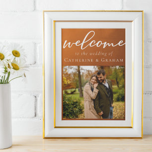 Rustic Burnt Orange Photo Autumn Wedding Welcome Poster
