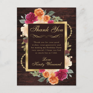 Rustic Burnt Orange Red Fall Flowers Birthday Postcard