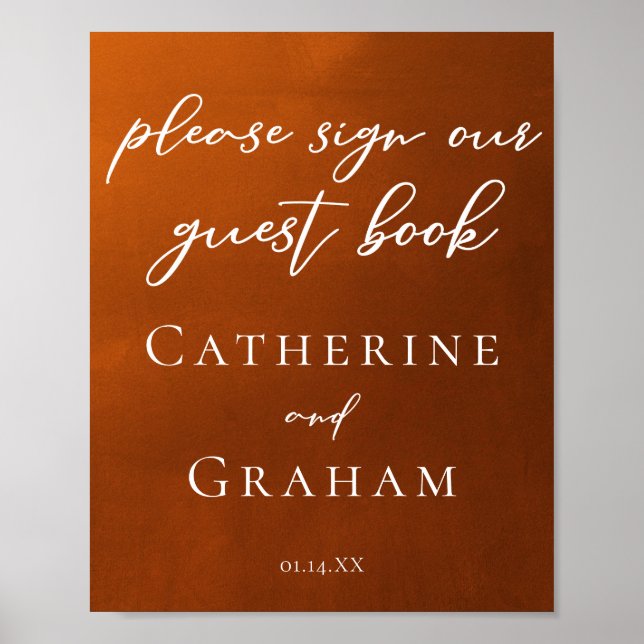 Rustic Burnt Orange Sign Our Wedding Guest Book (Front)