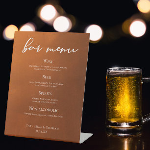 Rustic Burnt Orange Simple Autumn Wedding Bar Menu Pedestal Sign
