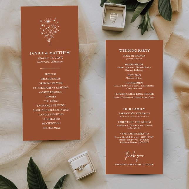 Rustic Burnt Orange Simple Boho Wedding Program (Creator Uploaded)
