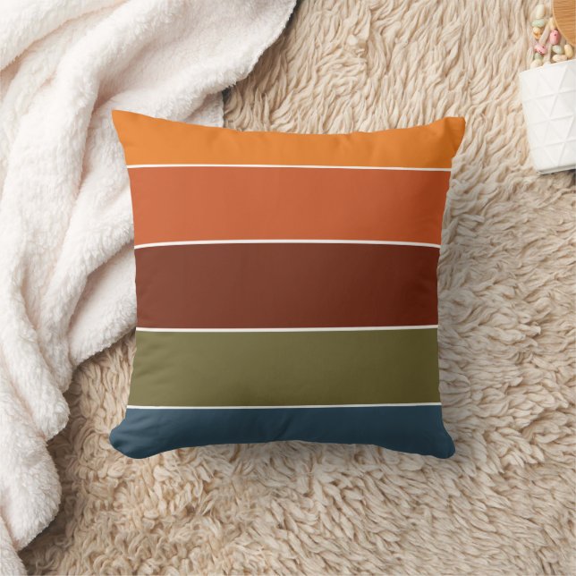 Rustic Burnt Orange Stripes Thanksgiving Fall Cushion (Blanket)