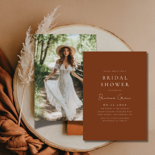 Rustic Burnt Orange Terracotta Bridal Shower Photo Invitation