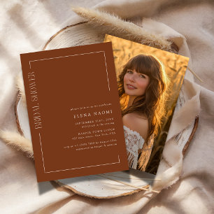 Rustic Burnt Orange Terracotta Bridal Shower Photo Invitation